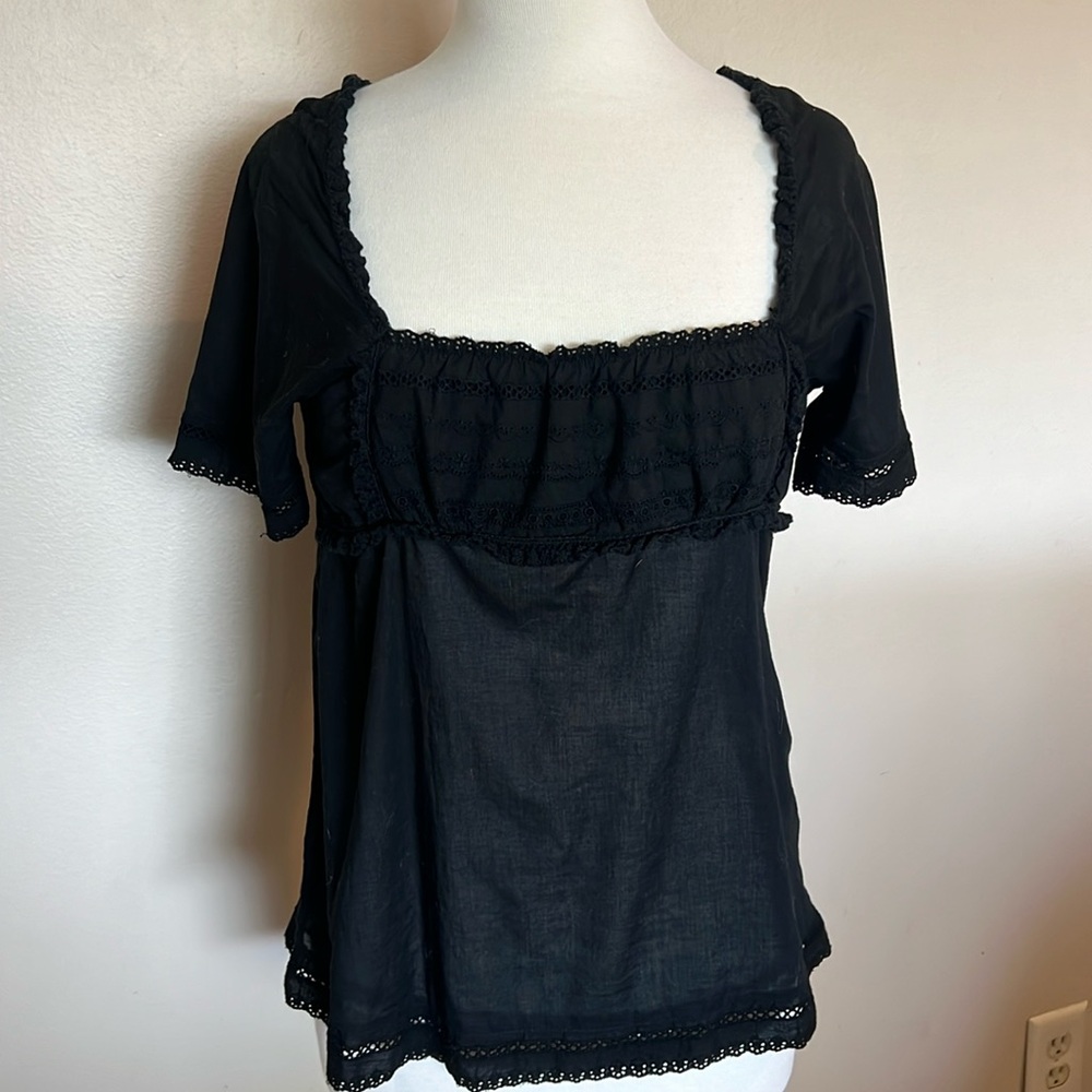 Vintage Xhilaration Black Eyelet Babydoll Top, Size Large, Excellent Condition!